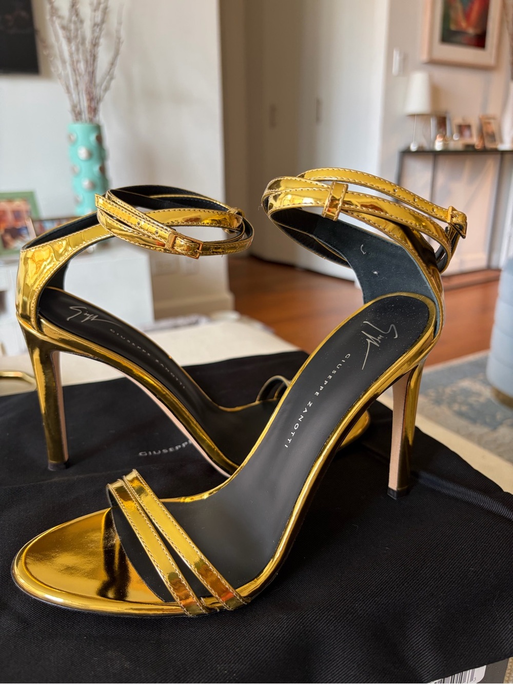 Giuseppe Zanotti Metallic Gold Ankle-Strap High Heels - 105mm